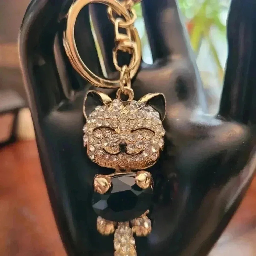 Red, Black, or Blue Crystal Cat Keychain. Your Choice - Picture 11 of 12